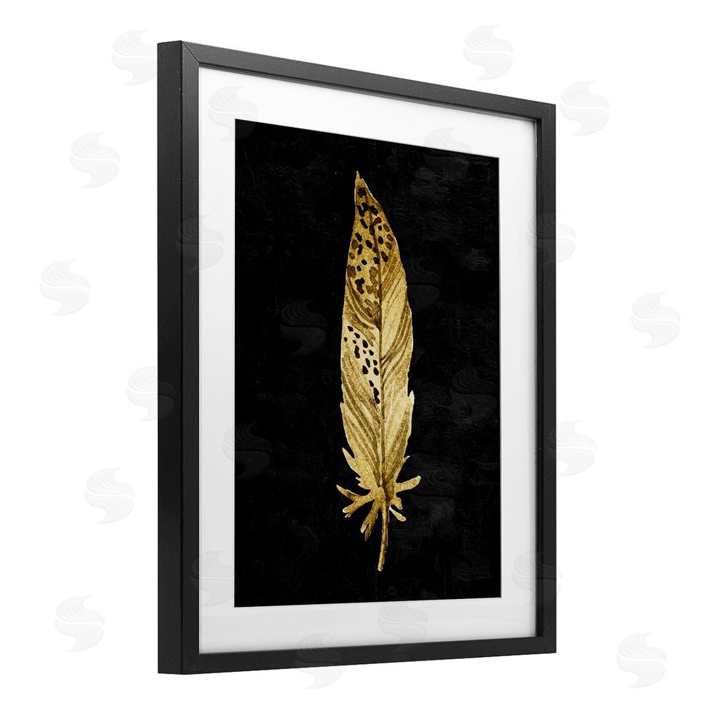 Kim Allen Speckled Feather on Black Black Framed Print Under Glass Wall Art