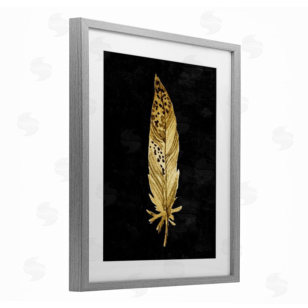 Kim Allen Speckled Feather on Black Gray Framed Print Under Glass Wall Art