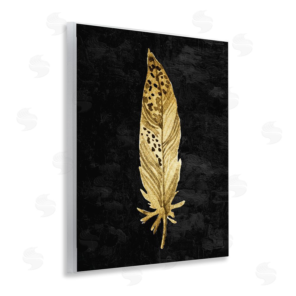 Kim Allen Speckled Feather on Black Wooden Wall Plaque Art Print