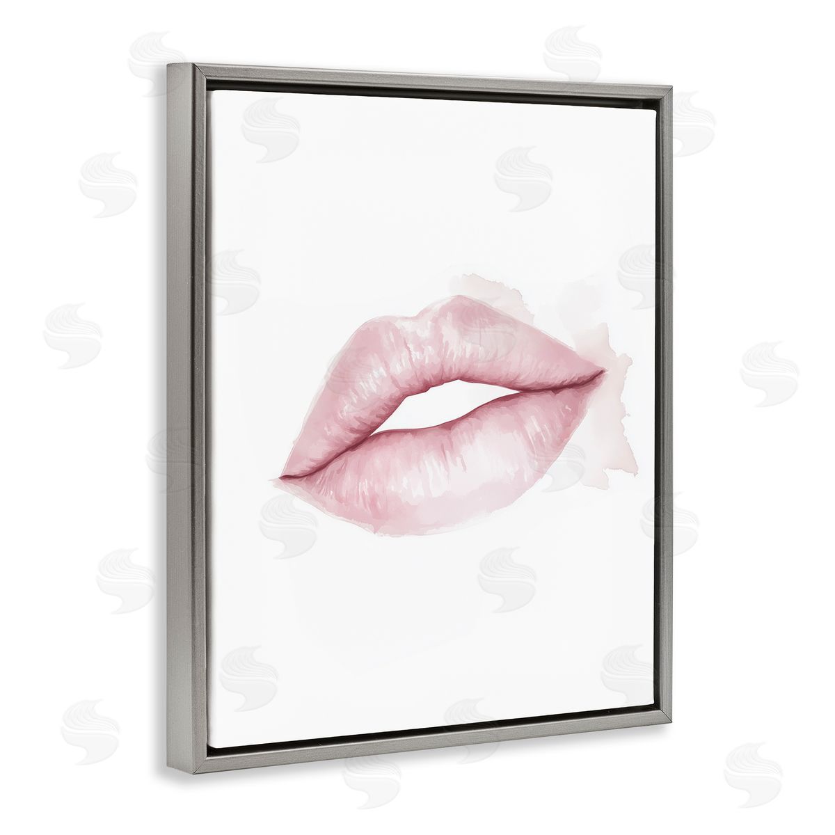 Christine Simpson Art Pink Lips Watercolor Gray Floating Frame Canvas Wall Art Print