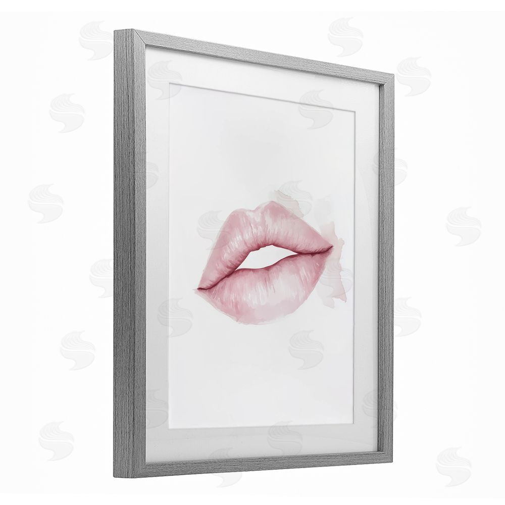 Christine Simpson Art Pink Lips Watercolor Gray Framed Print Under Glass Wall Art