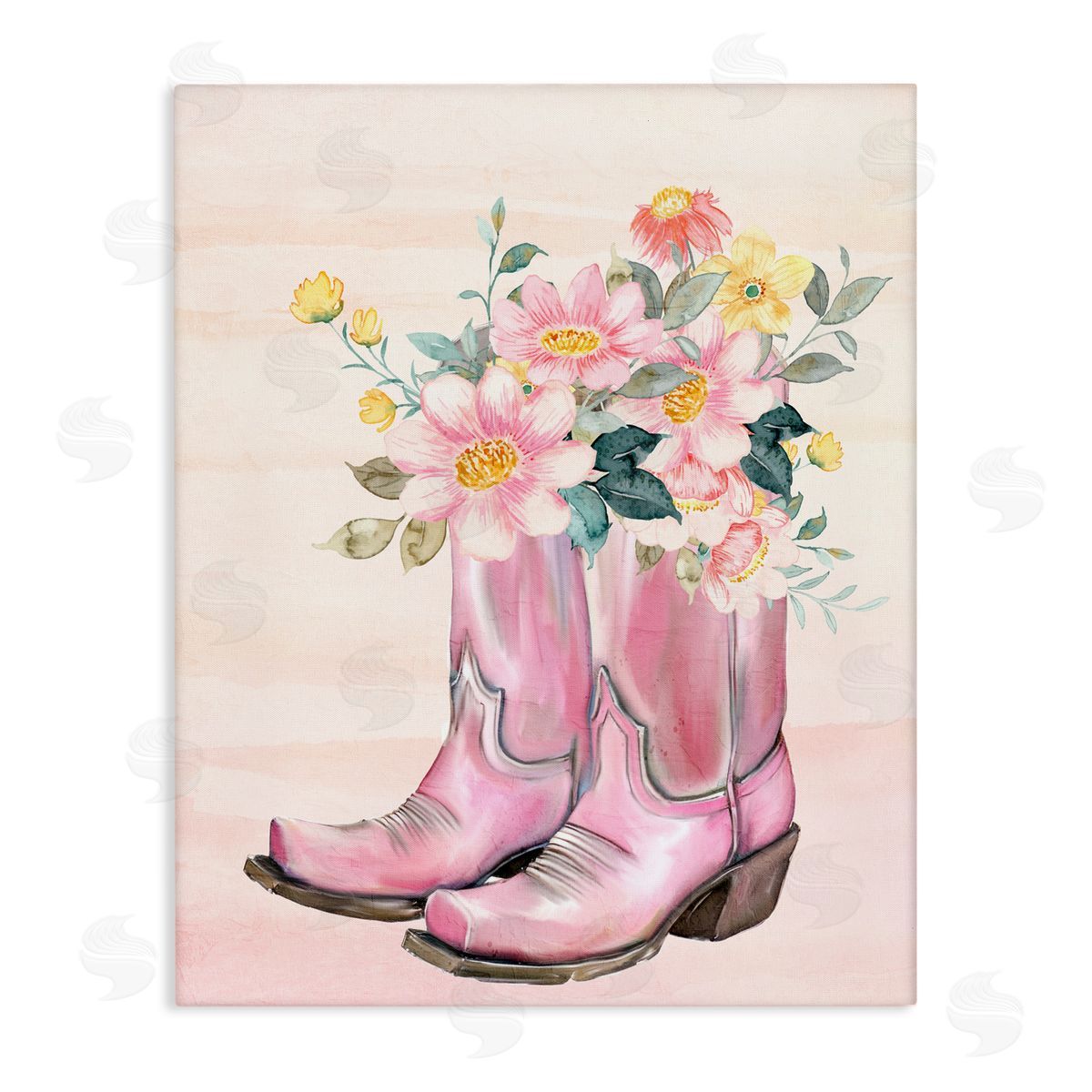 Kim Allen Wildflower Floral Boots Stretched Canvas Wall Art Print