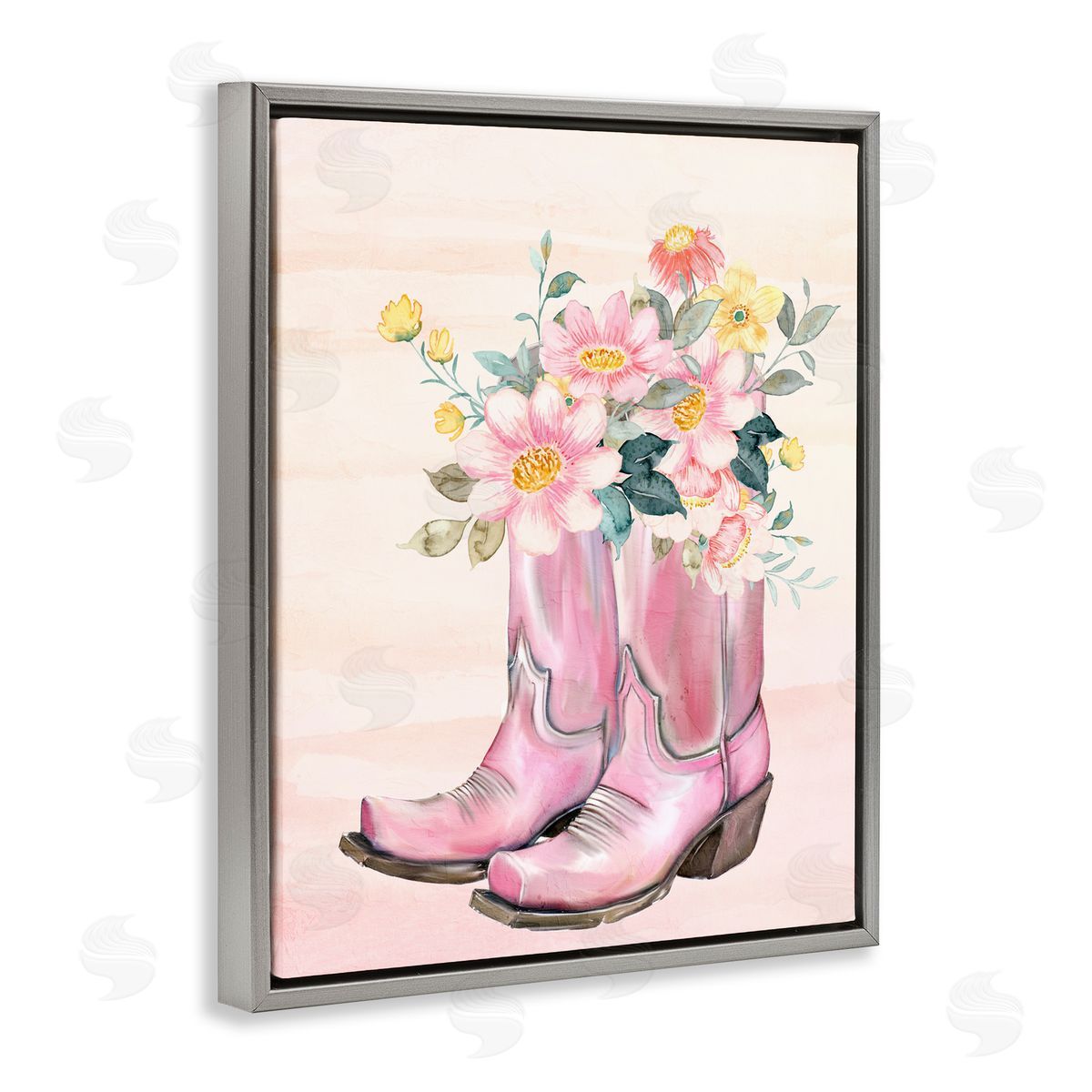 Kim Allen Wildflower Floral Boots Gray Floating Frame Canvas Wall Art Print