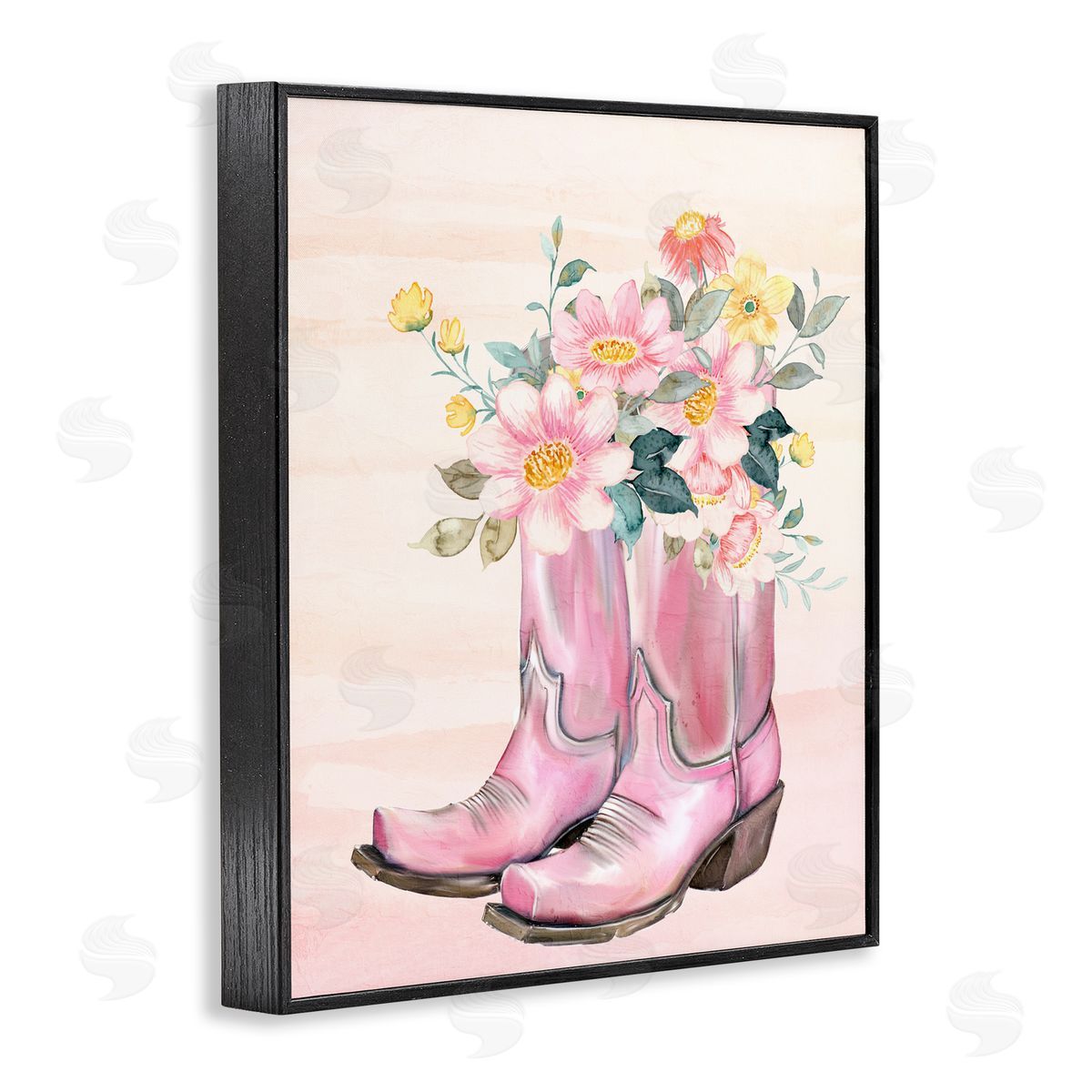 Kim Allen Wildflower Floral Boots Black Framed Giclee Print Wall Art