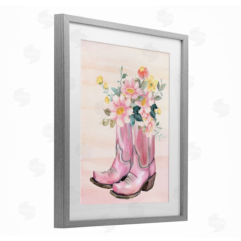 Kim Allen Wildflower Floral Boots Gray Framed Print Under Glass Wall Art