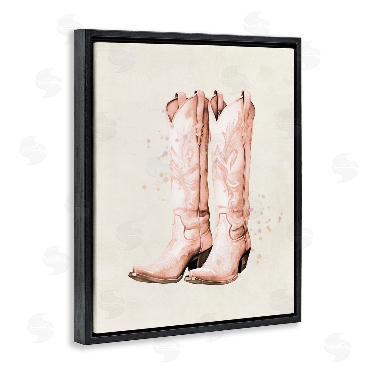 Kim Allen Howdy Cowgirl Pastel Boots Black Floating Frame Canvas Wall Art Print