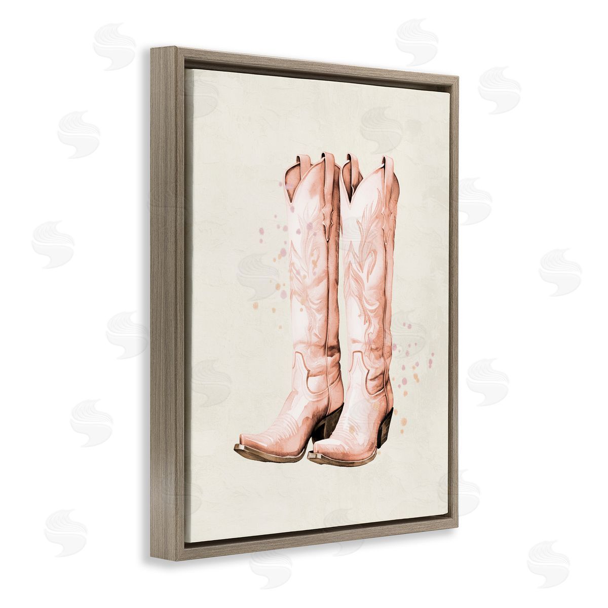 Kim Allen Howdy Cowgirl Pastel Boots Brown Floating Frame Canvas Wall Art Print