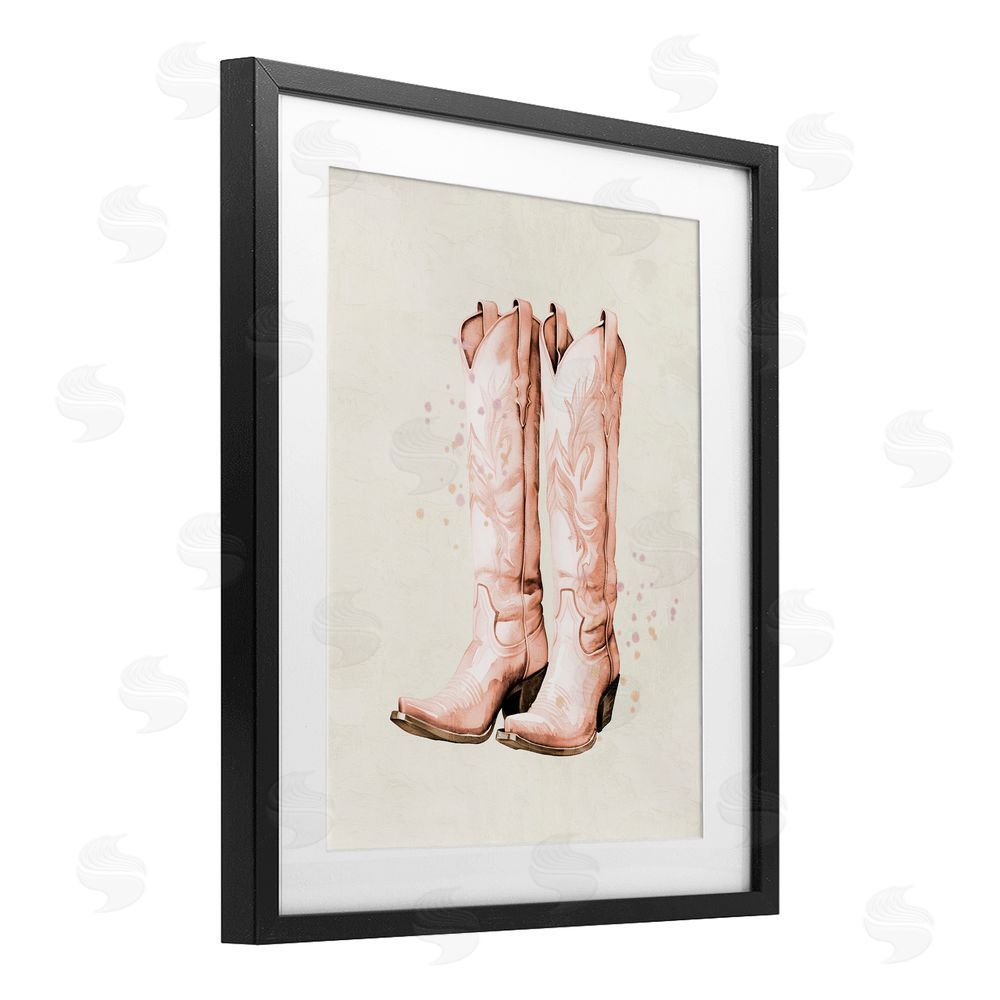 Kim Allen Howdy Cowgirl Pastel Boots Black Framed Print Under Glass Wall Art
