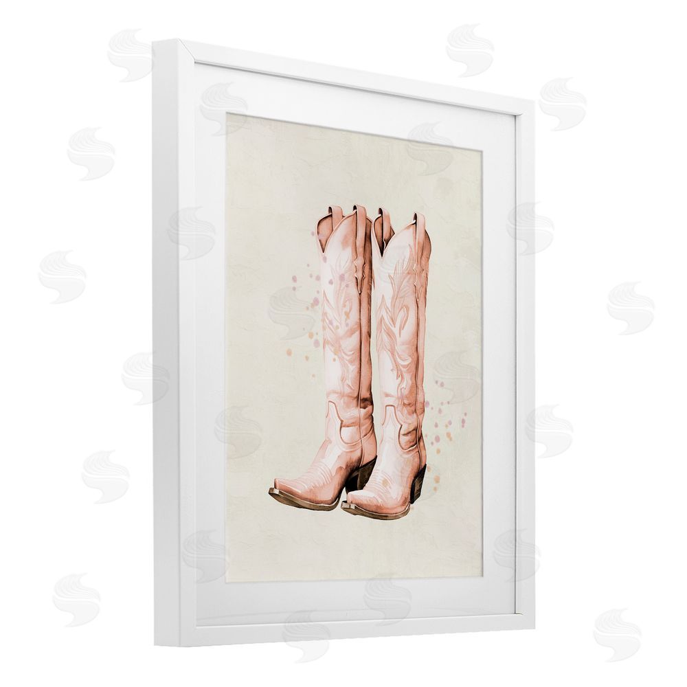 Kim Allen Howdy Cowgirl Pastel Boots White Framed Print Under Glass Wall Art