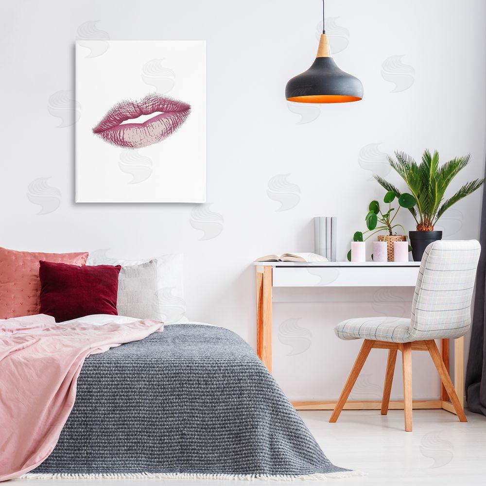 Christine Simpson Art Feminine Pink Lips Glam Stretched Canvas Wall Art Print in Room