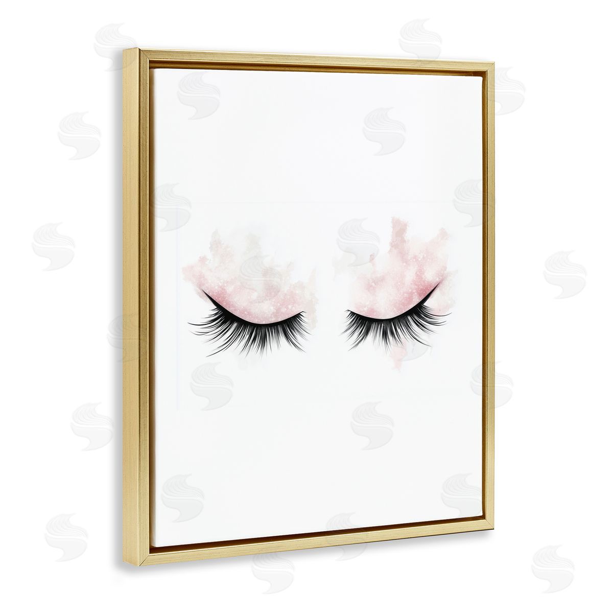 Christine Simpson Art Pastel Pink Makeup & Lashes Gold Floating Frame Canvas Wall Art Print