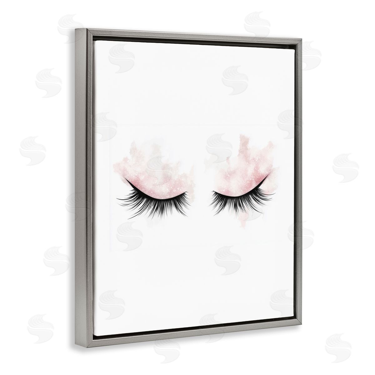 Christine Simpson Art Pastel Pink Makeup & Lashes Gray Floating Frame Canvas Wall Art Print