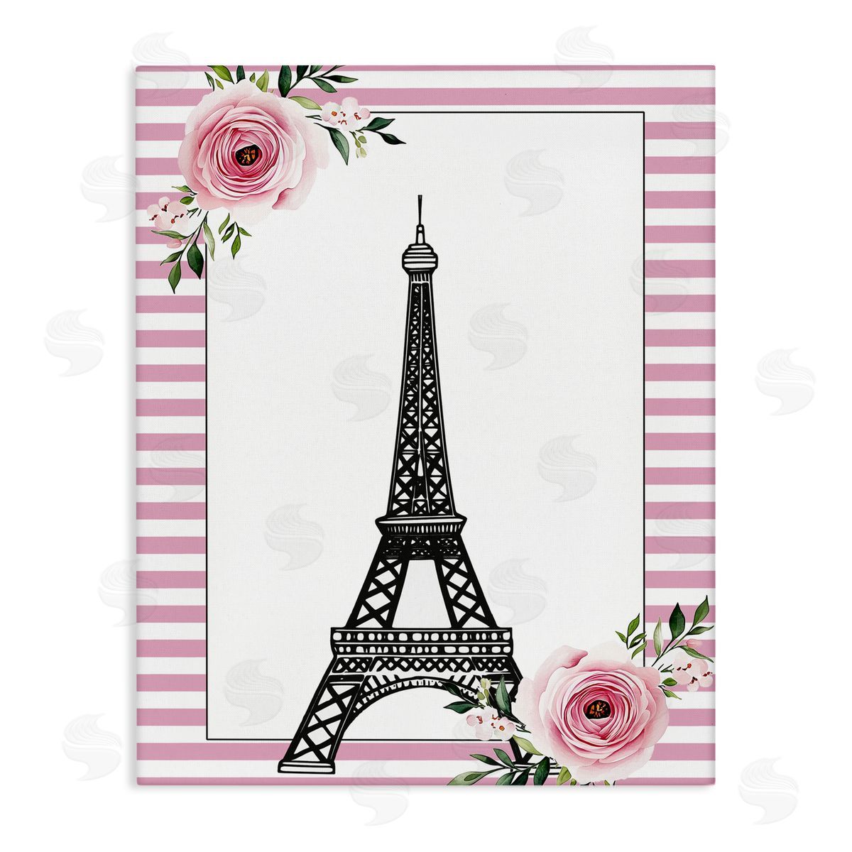 Christine Simpson Art Parisian Tower & Roses Stretched Canvas Wall Art Print
