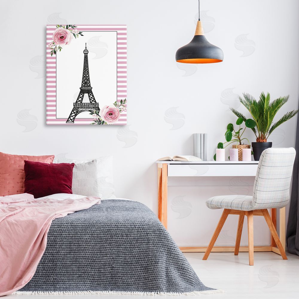 Christine Simpson Art Parisian Tower & Roses Stretched Canvas Wall Art Print in Room