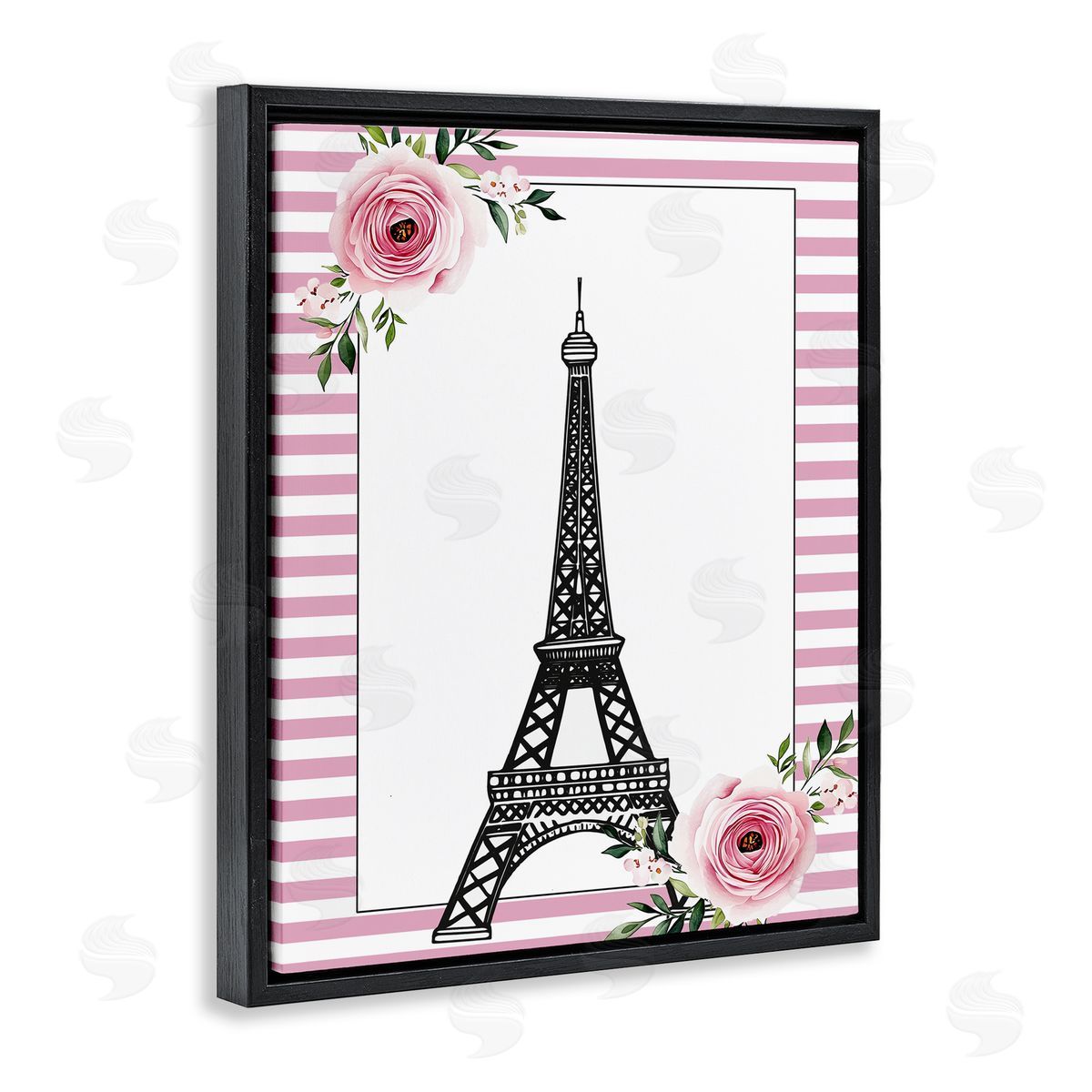 Christine Simpson Art Parisian Tower & Roses Black Floating Frame Canvas Wall Art Print