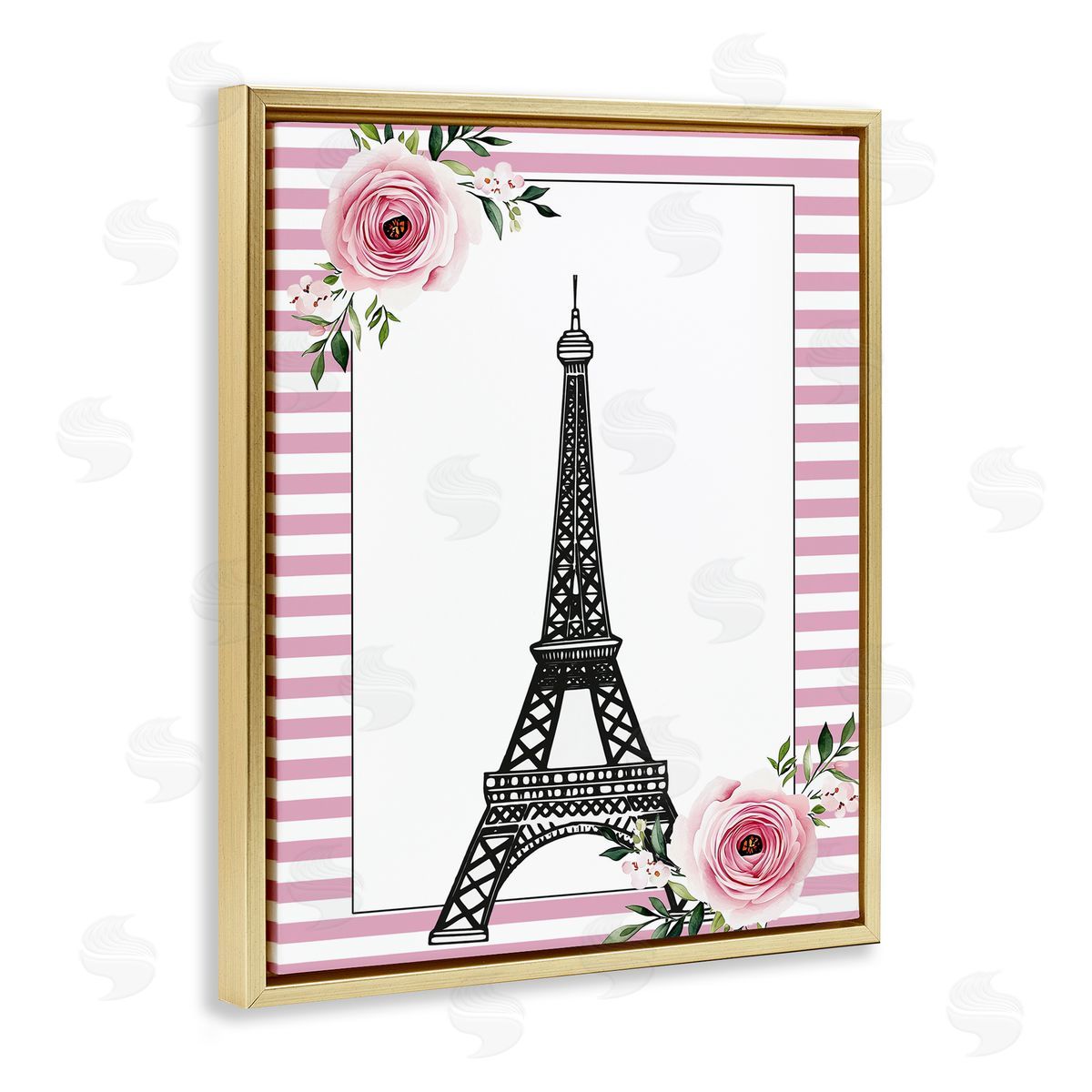 Christine Simpson Art Parisian Tower & Roses Gold Floating Frame Canvas Wall Art Print