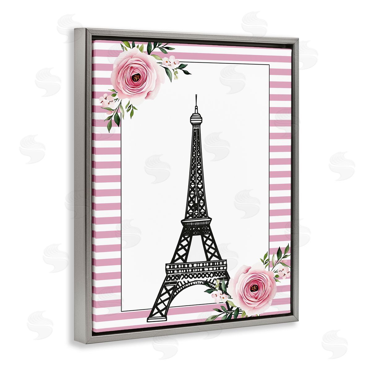 Christine Simpson Art Parisian Tower & Roses Gray Floating Frame Canvas Wall Art Print