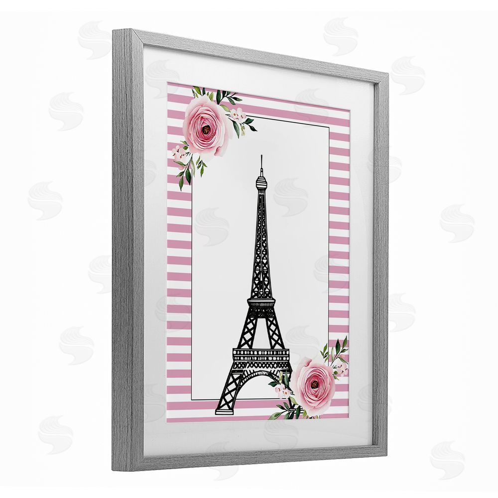 Christine Simpson Art Parisian Tower & Roses Gray Framed Print Under Glass Wall Art