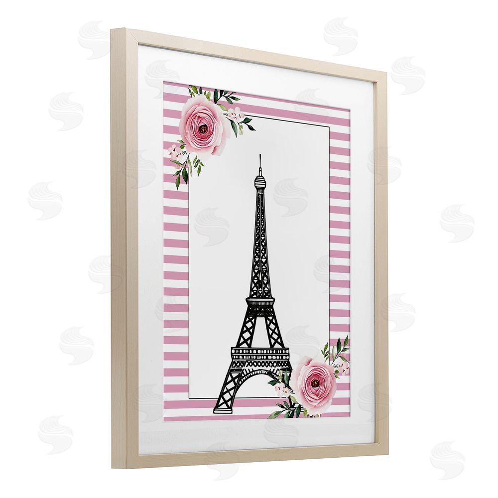 Christine Simpson Art Parisian Tower & Roses Brown Framed Print Under Glass Wall Art