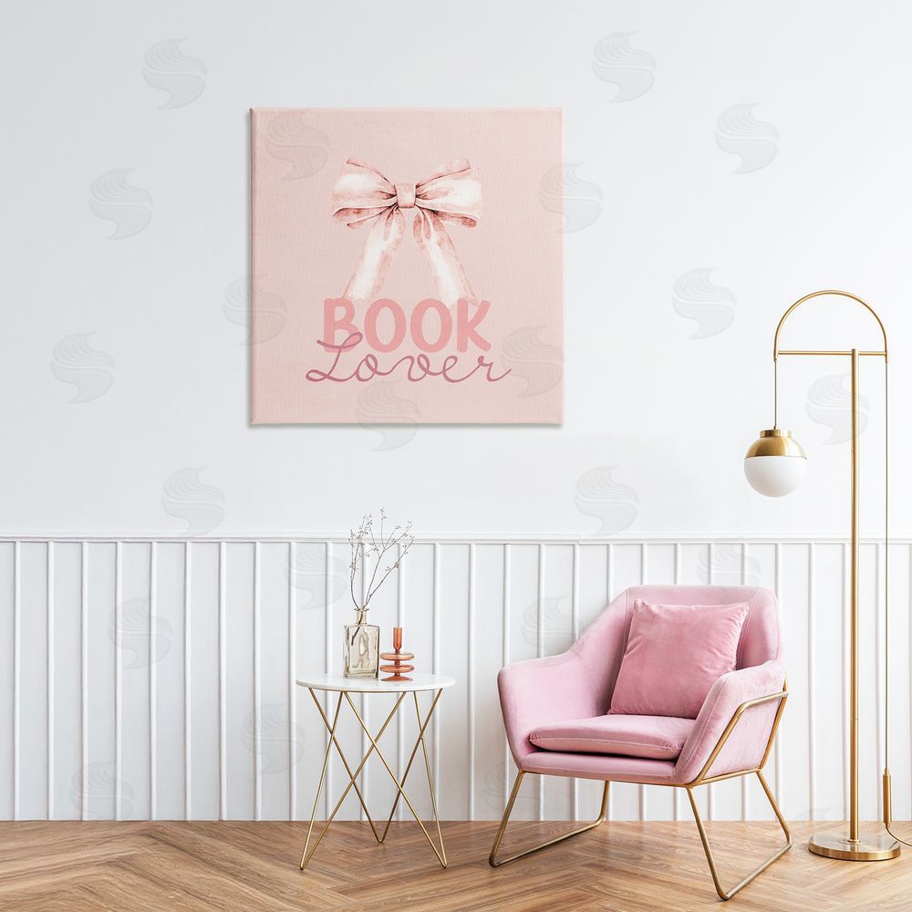 Kim Allen Blush Pink Book Lover Stretched Canvas Wall Art Print in Room