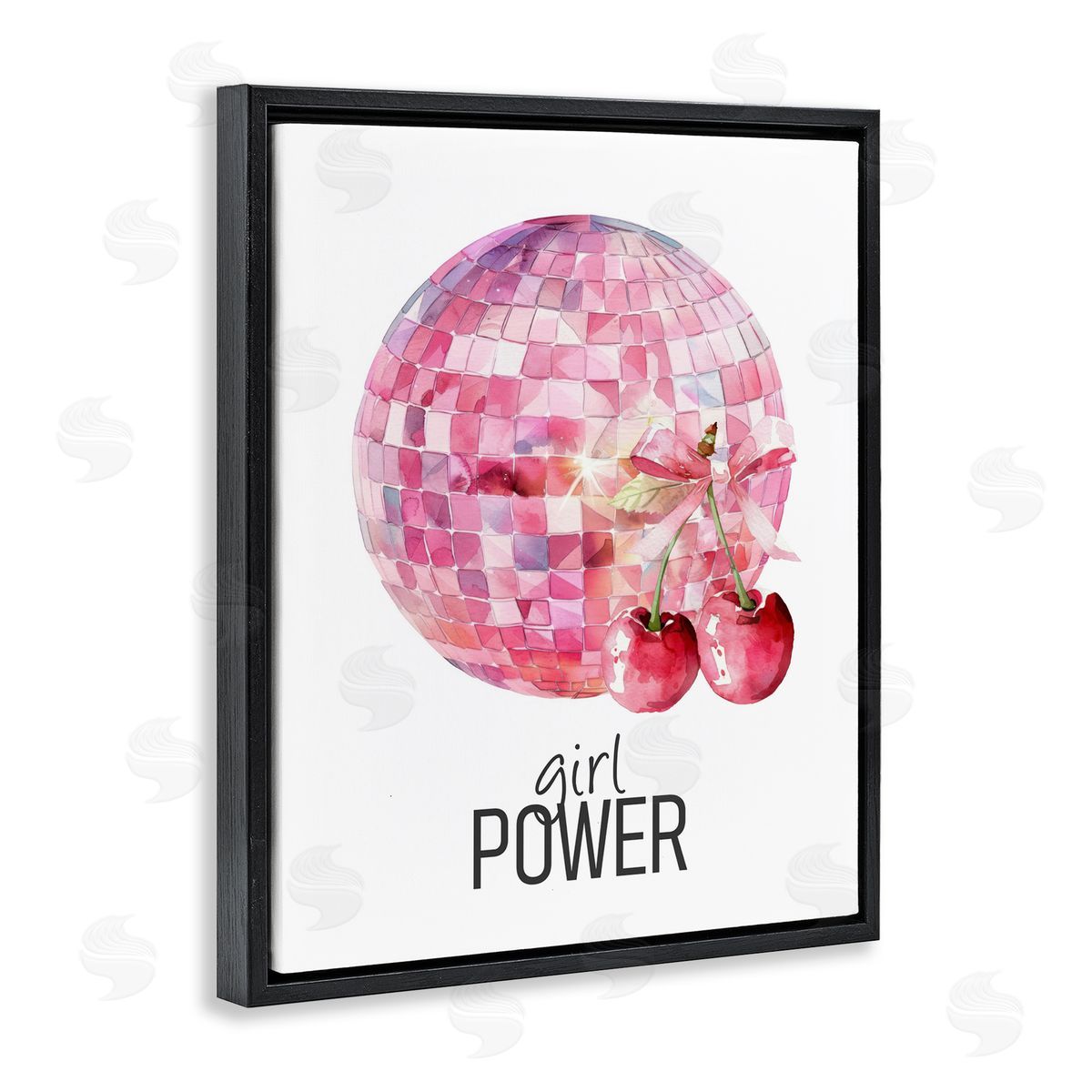 Kim Allen Girl Power Disco Cherries Black Floating Frame Canvas Wall Art Print