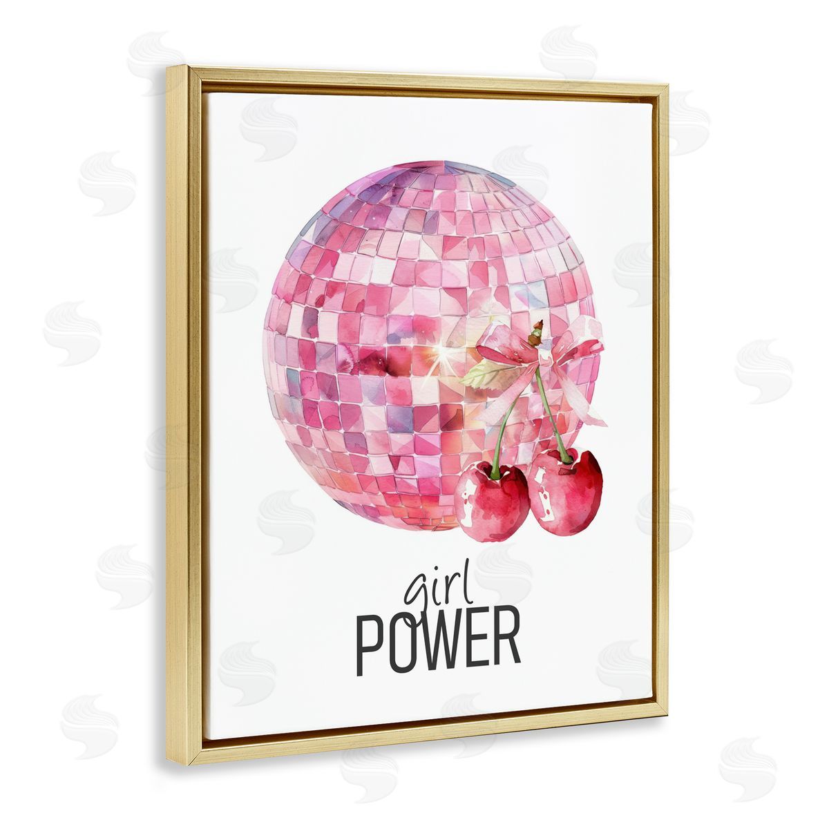 Kim Allen Girl Power Disco Cherries Gold Floating Frame Canvas Wall Art Print