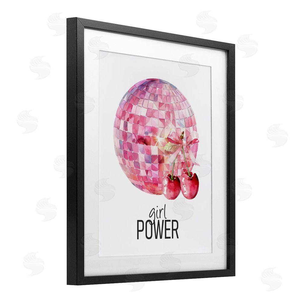 Kim Allen Girl Power Disco Cherries Black Framed Print Under Glass Wall Art