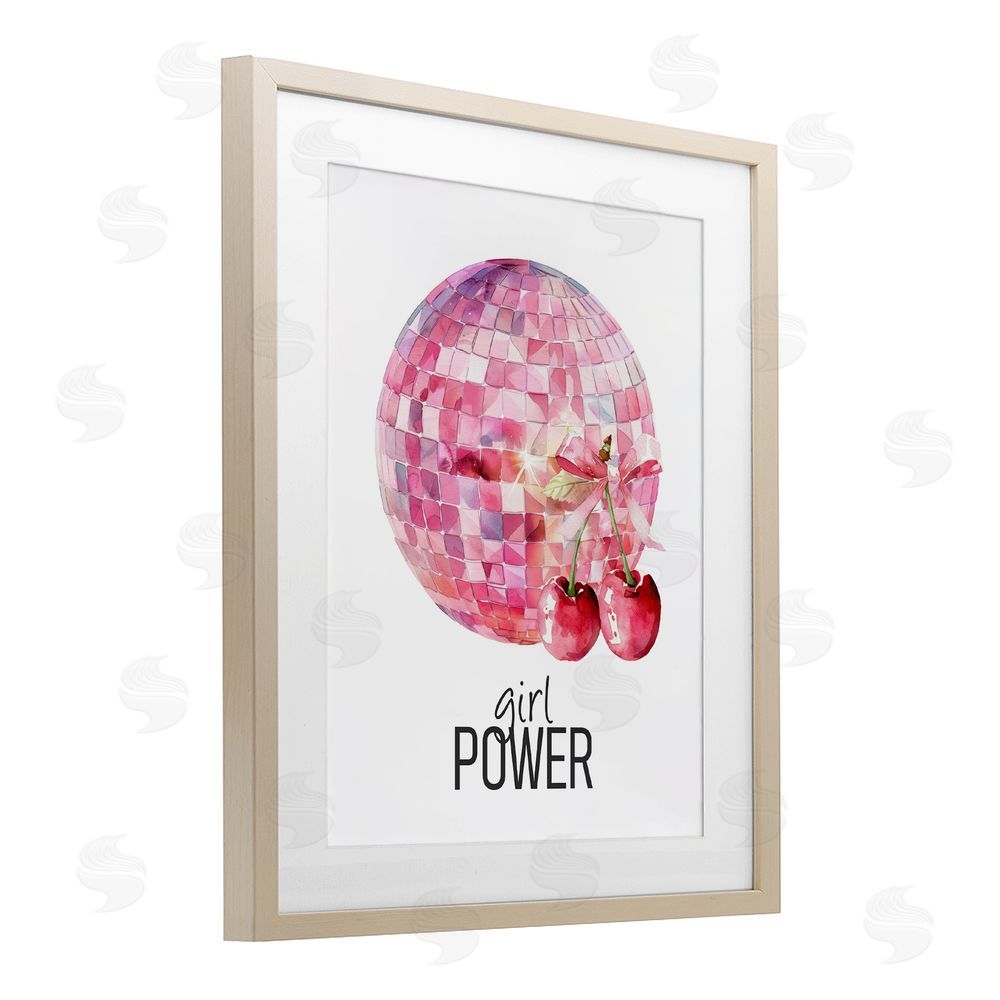 Kim Allen Girl Power Disco Cherries Brown Framed Print Under Glass Wall Art