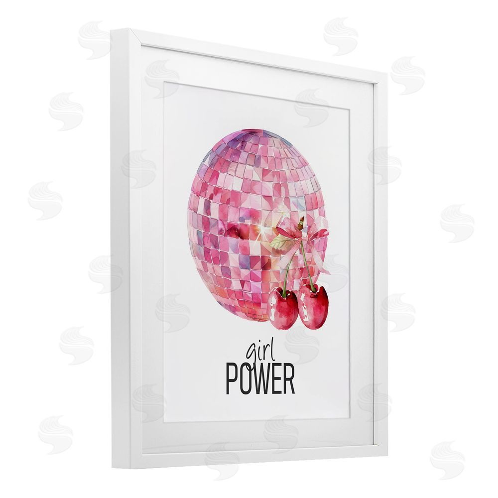 Kim Allen Girl Power Disco Cherries White Framed Print Under Glass Wall Art