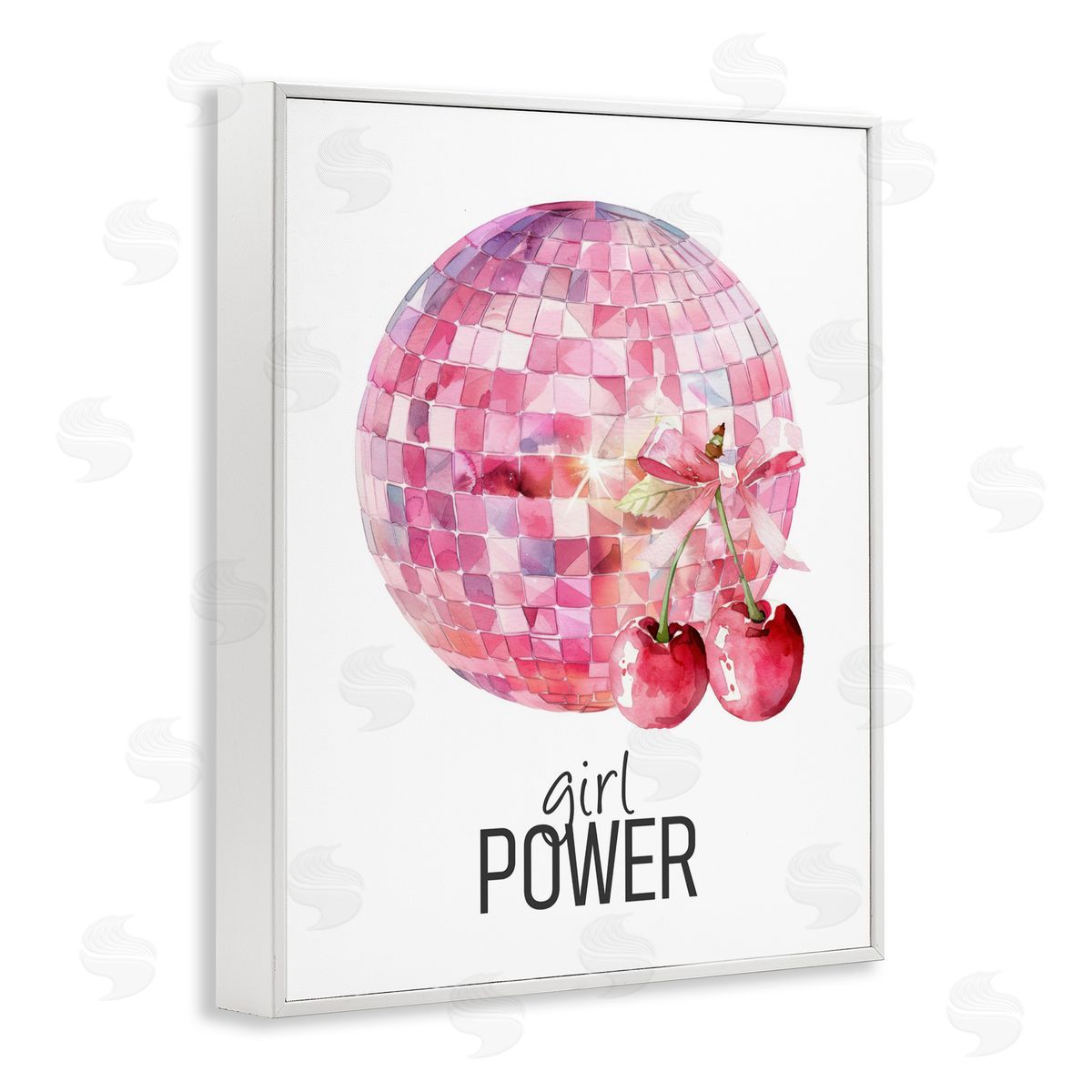 Kim Allen Girl Power Disco Cherries White Framed Giclee Print Wall Art