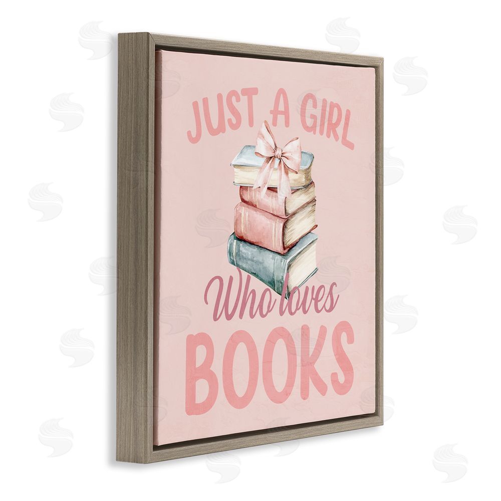 Kim Allen Reader Girl Who Loves Books Brown Floating Frame Canvas Wall Art Print