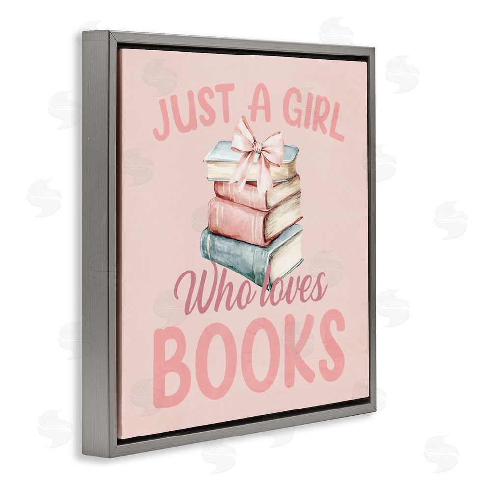 Kim Allen Reader Girl Who Loves Books Gray Floating Frame Canvas Wall Art Print