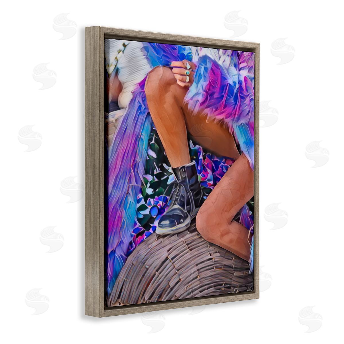 Jesse Keith Purple Fur & Boots Brown Floating Frame Canvas Wall Art Print