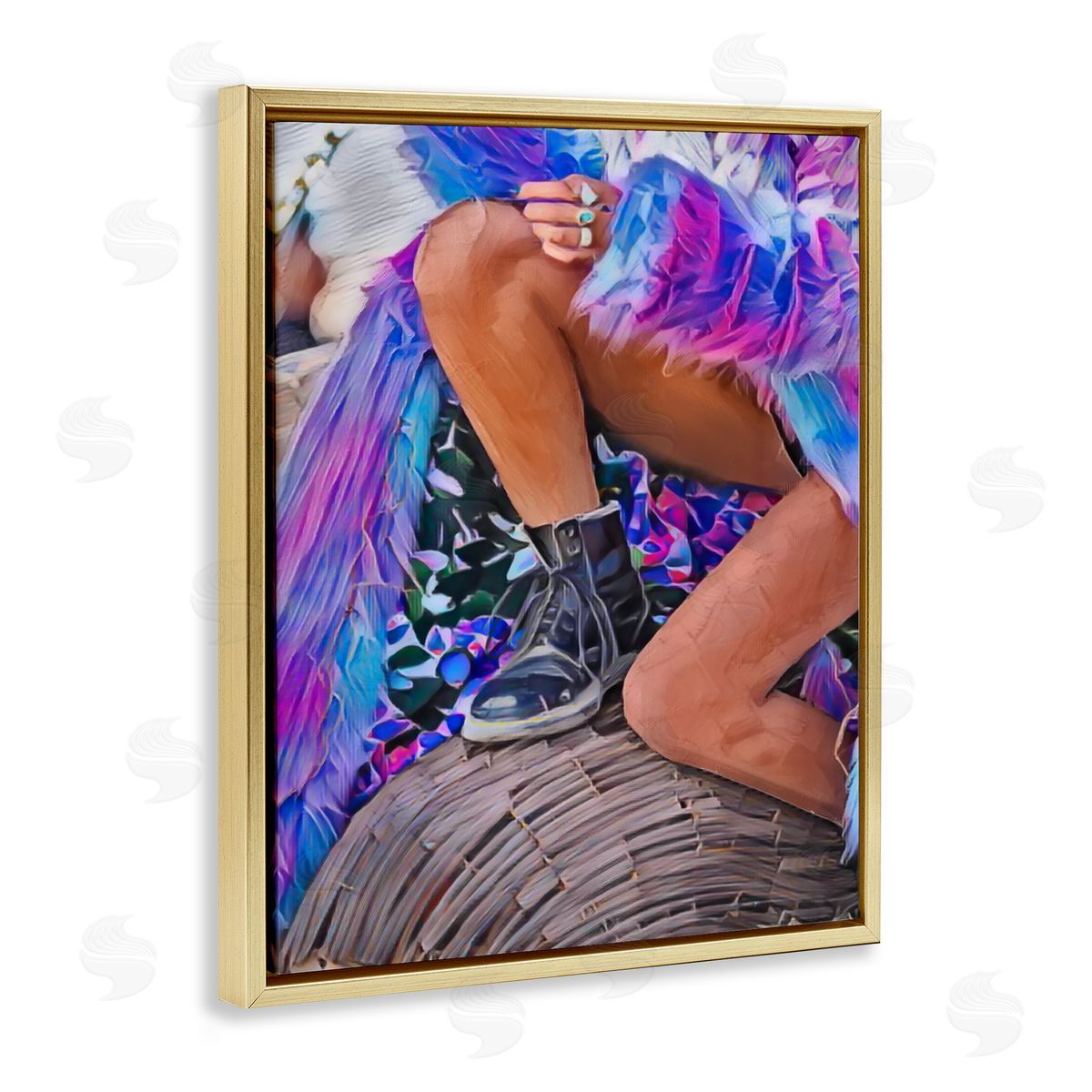 Jesse Keith Purple Fur & Boots Gold Floating Frame Canvas Wall Art Print