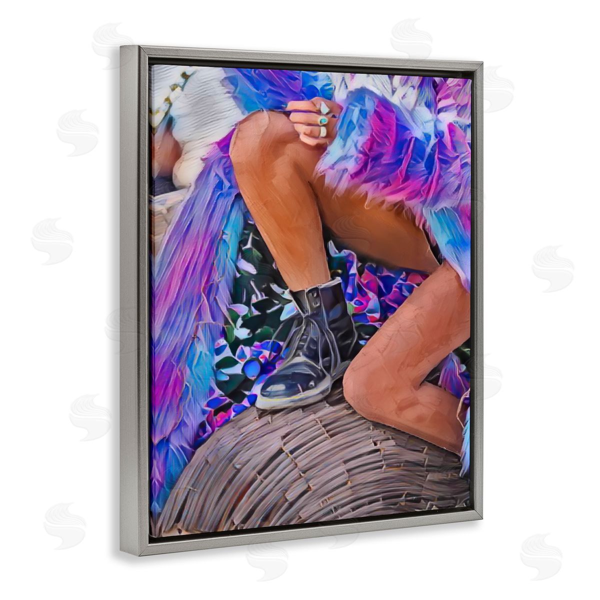 Jesse Keith Purple Fur & Boots Gray Floating Frame Canvas Wall Art Print