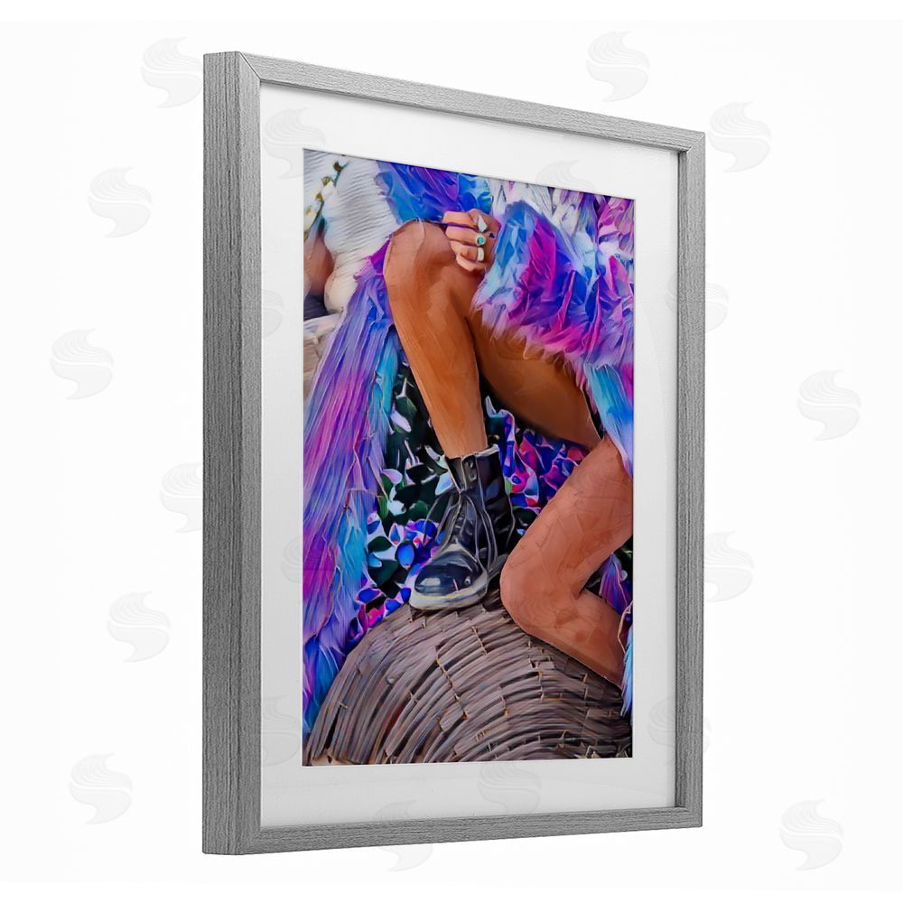 Jesse Keith Purple Fur & Boots Gray Framed Print Under Glass Wall Art