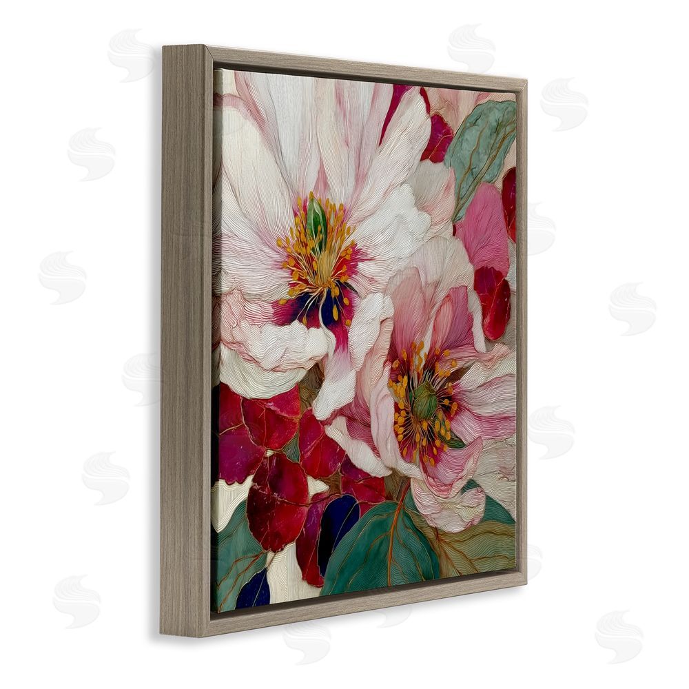 Annabelle Hall Cimarron Flowers Ornate Details Brown Floating Frame Canvas Wall Art Print