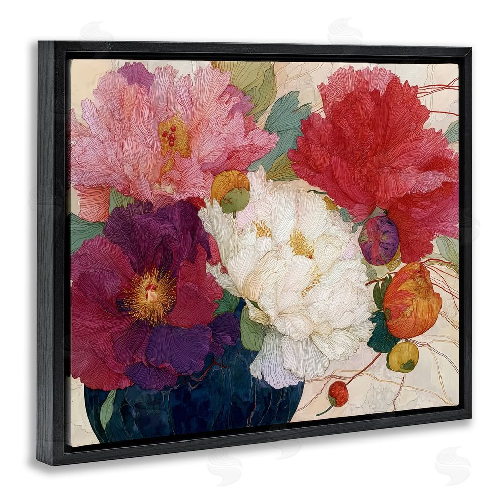 Annabelle Hall Haiku Ornate Flower Petals Black Floating Frame Canvas Wall Art Print