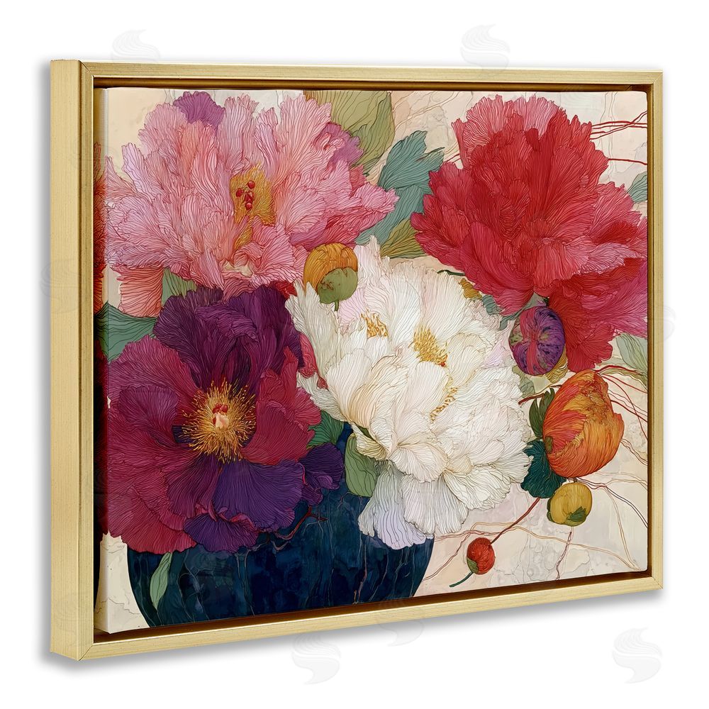 Annabelle Hall Haiku Ornate Flower Petals Gold Floating Frame Canvas Wall Art Print