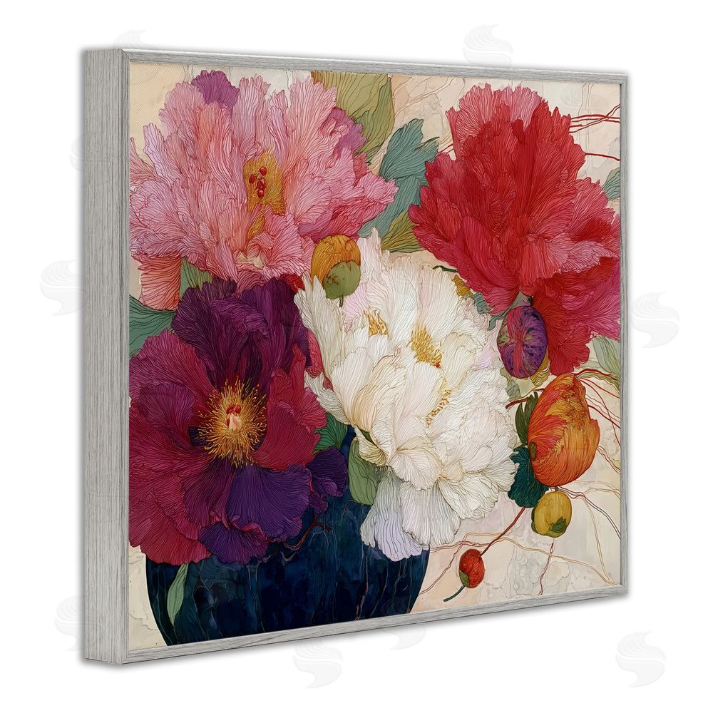 Annabelle Hall Haiku Ornate Flower Petals Gray Framed Giclee Print Wall Art