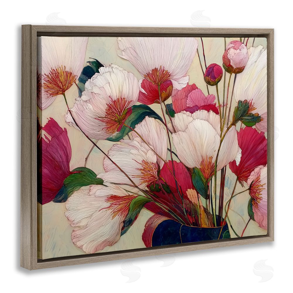 Annabelle Hall Lush Haiku Pink & White Flowers Brown Floating Frame Canvas Wall Art Print