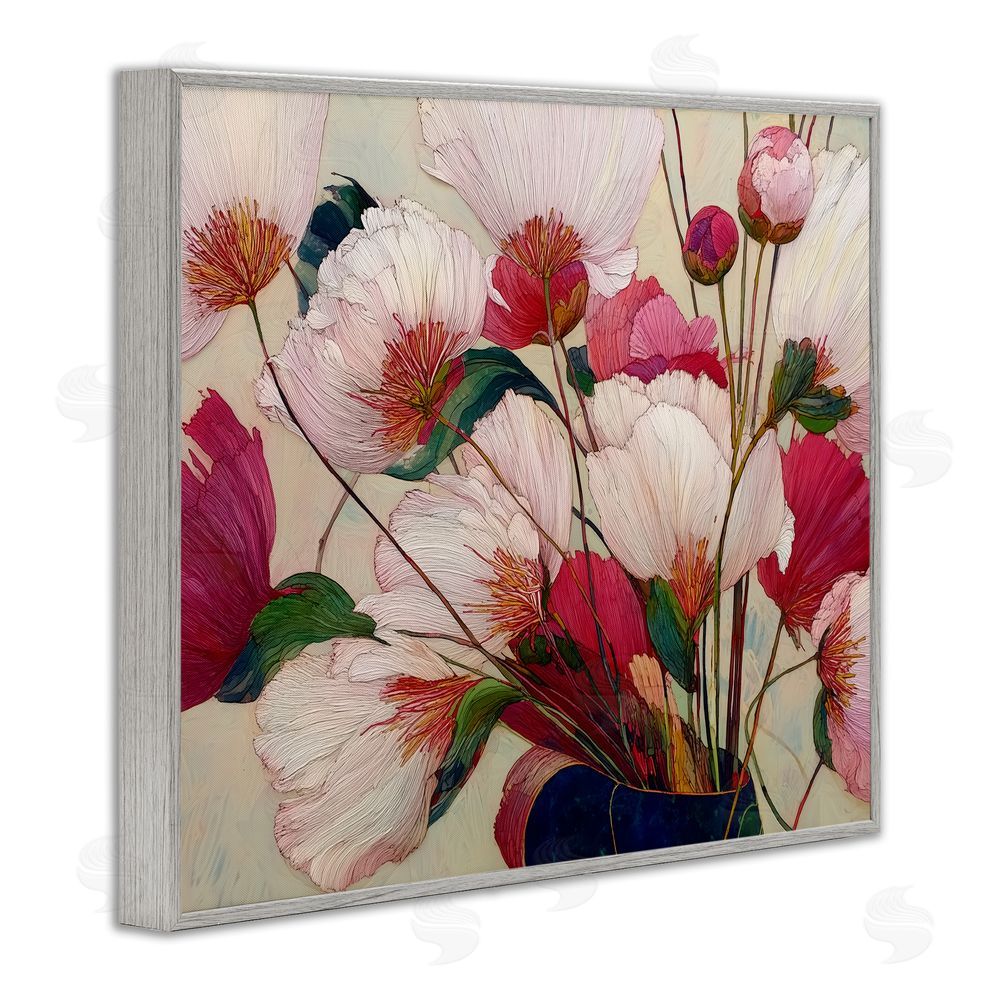 Annabelle Hall Lush Haiku Pink & White Flowers Gray Framed Giclee Print Wall Art