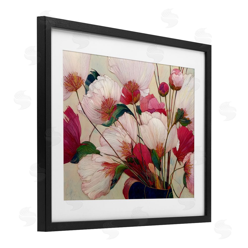 Annabelle Hall Lush Haiku Pink & White Flowers Black Framed Print Under Glass Wall Art