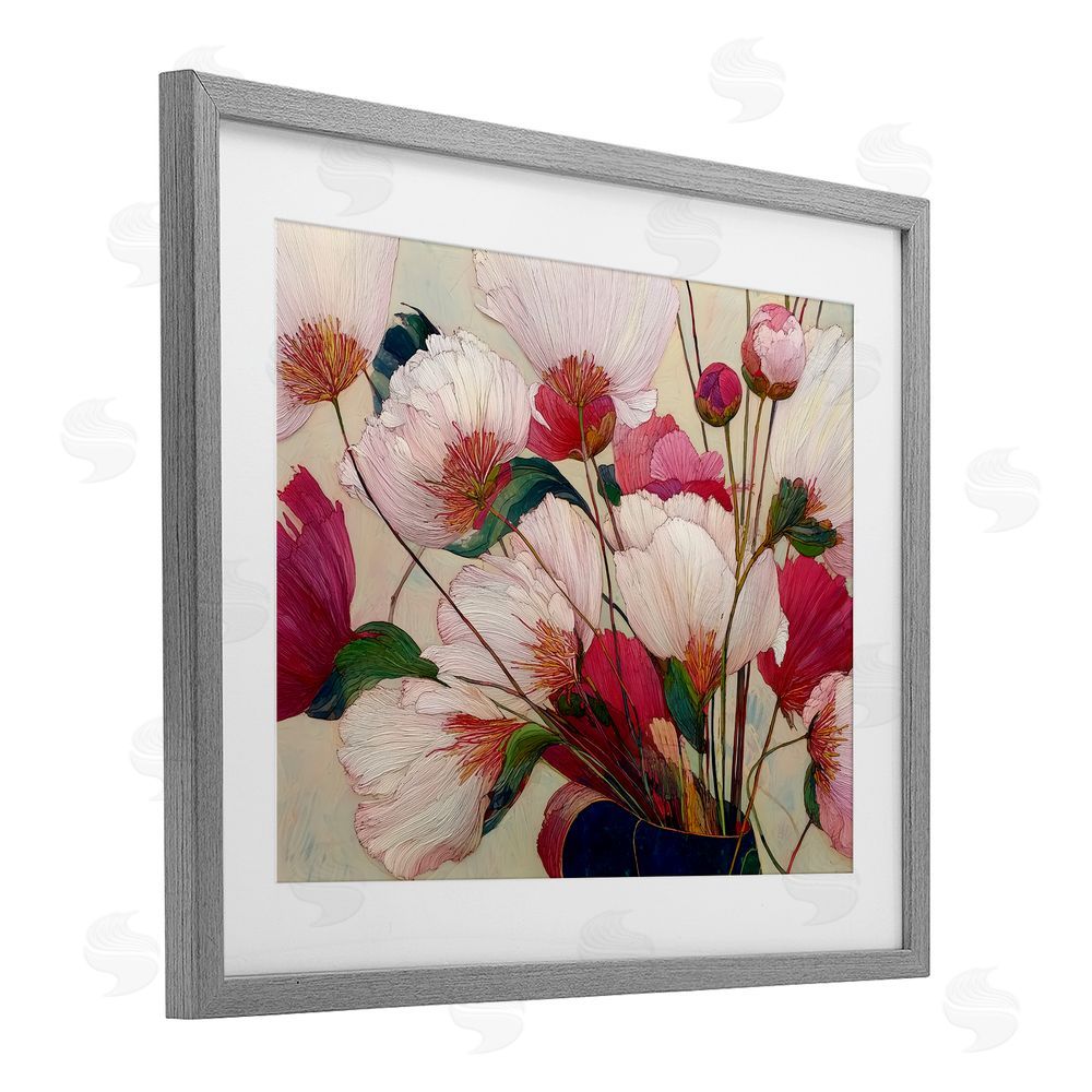 Annabelle Hall Lush Haiku Pink & White Flowers Gray Framed Print Under Glass Wall Art