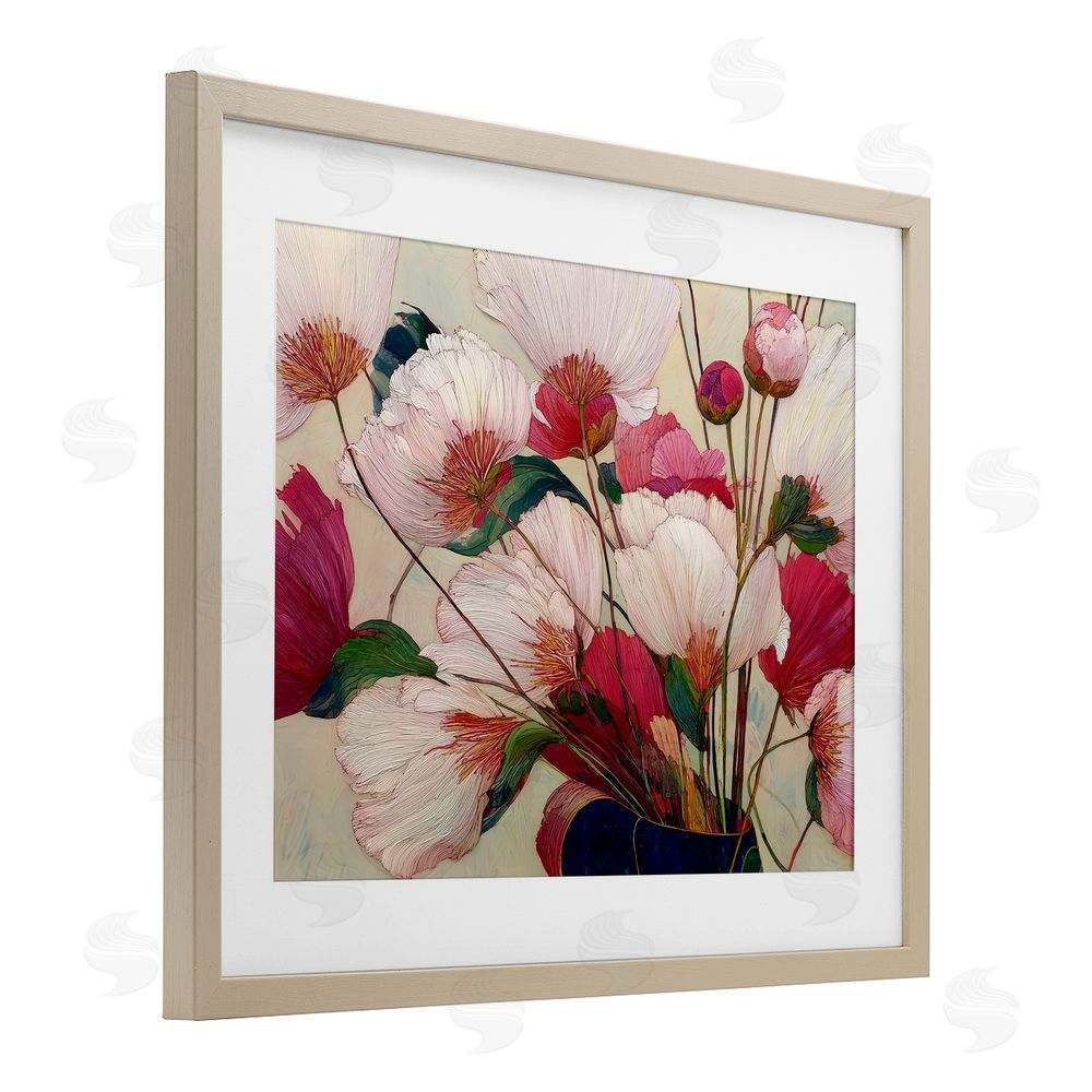 Annabelle Hall Lush Haiku Pink & White Flowers Brown Framed Print Under Glass Wall Art
