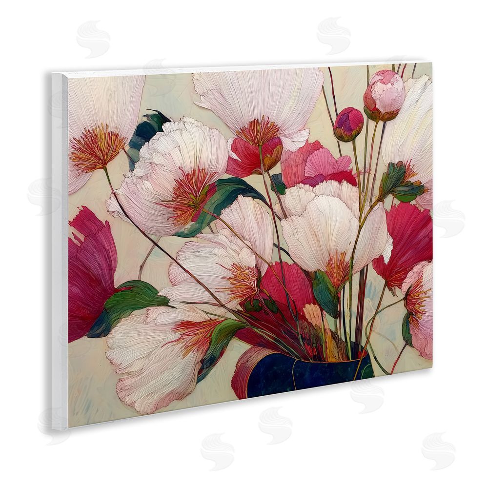 Annabelle Hall Lush Haiku Pink & White Flowers Wooden Wall Plaque Art Print