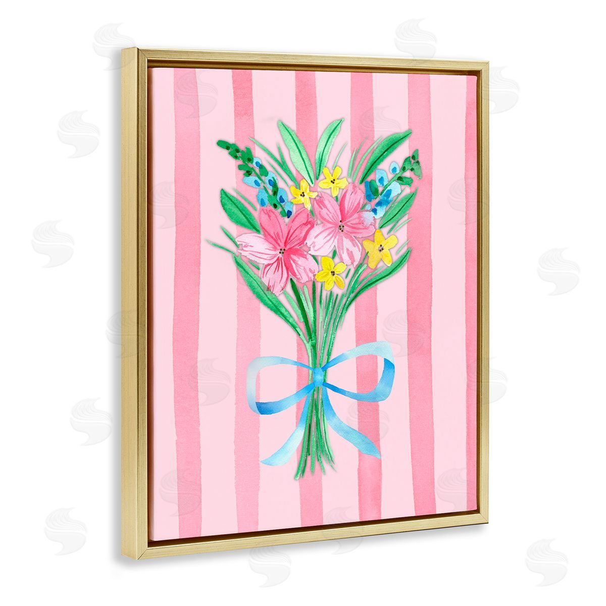 Nina Jacobs Spring Bouquet Pink & Blue Gold Floating Frame Canvas Wall Art Print