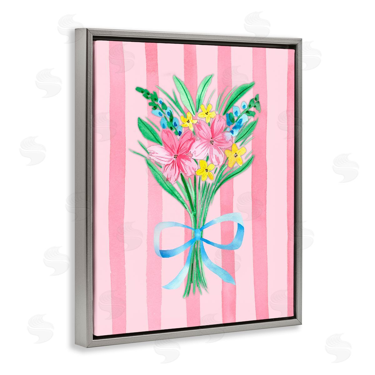 Nina Jacobs Spring Bouquet Pink & Blue Gray Floating Frame Canvas Wall Art Print