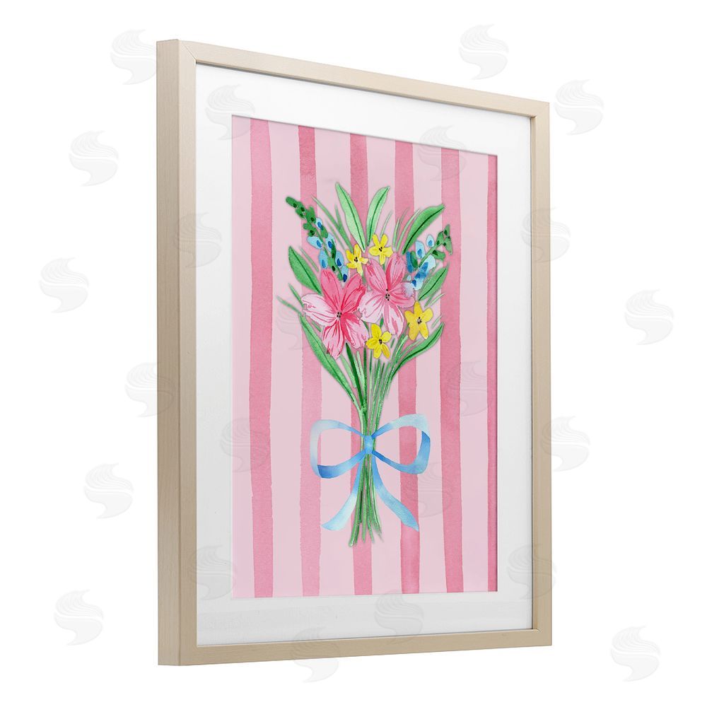 Nina Jacobs Spring Bouquet Pink & Blue Brown Framed Print Under Glass Wall Art