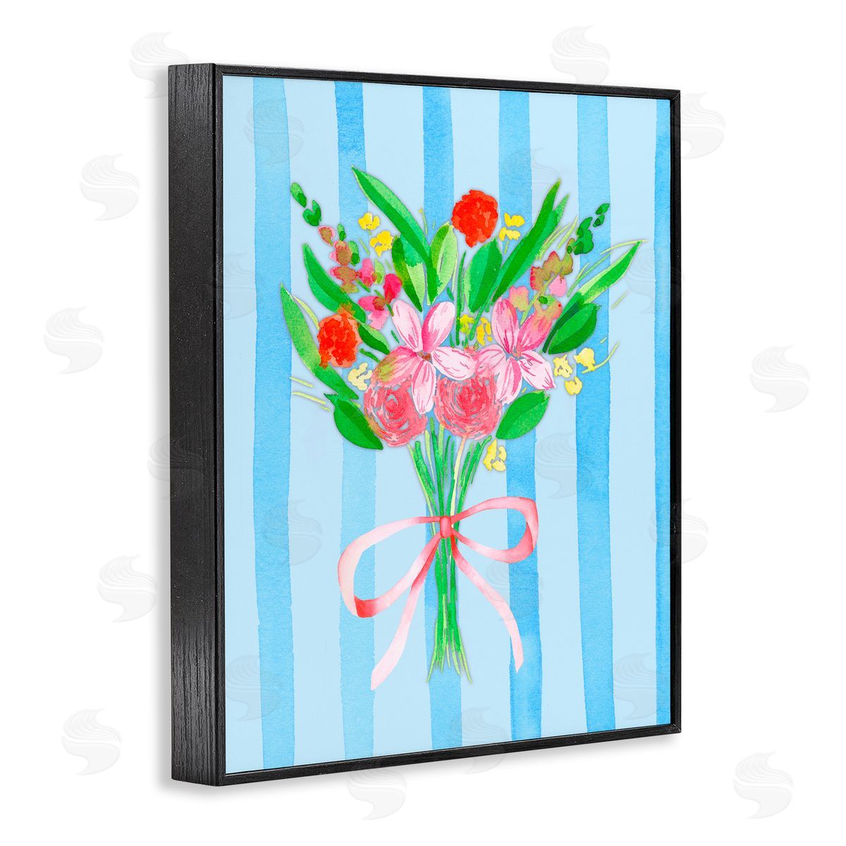 Nina Jacobs Blue and Pink Bouquet & Bow Black Framed Giclee Print Wall Art
